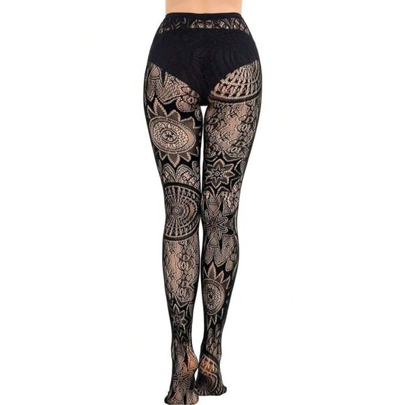 Patterned floral fishnet tights - Picture 6 of 6